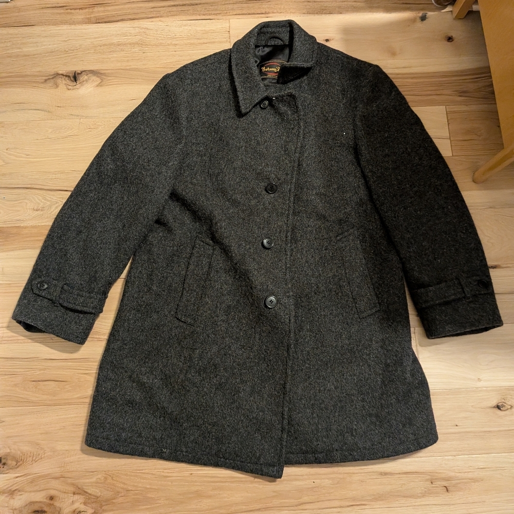 Vintage Botany 500 Men's Lined Charcoal Gray Trench Over Coat Size 44R